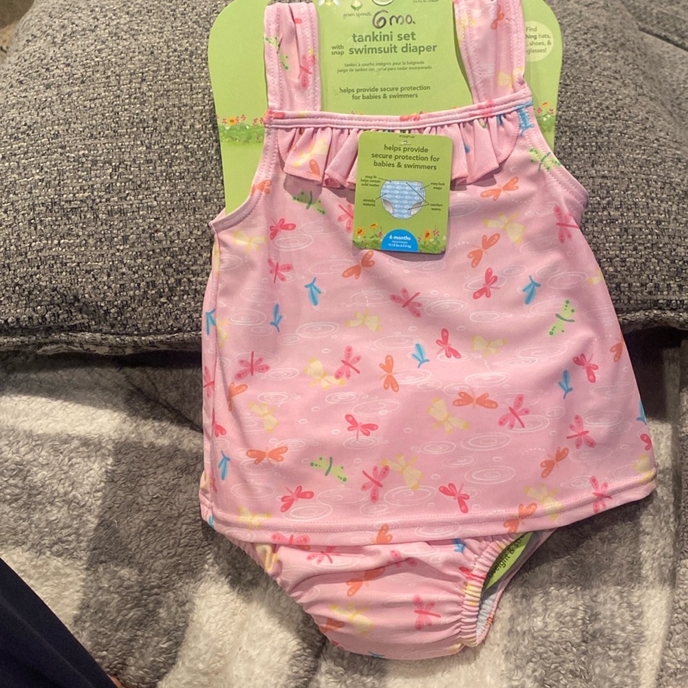 NWT I play by Green Sprouts 2 pc Tankini w/ Snap Reusable Swim Diaper Size 6M